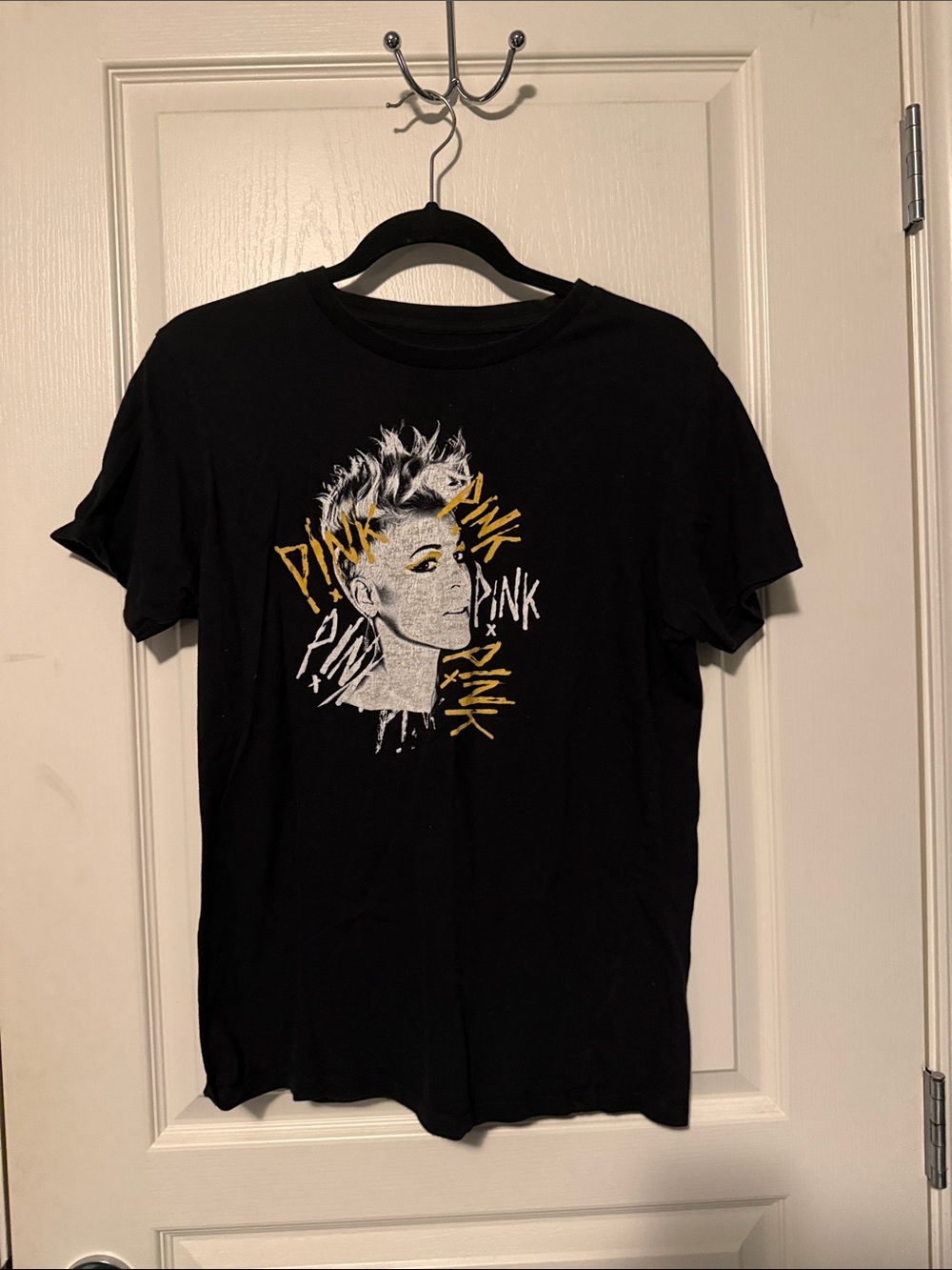 PINK Women's Black Short-Sleeve Graphic Tee with Yellow Accents